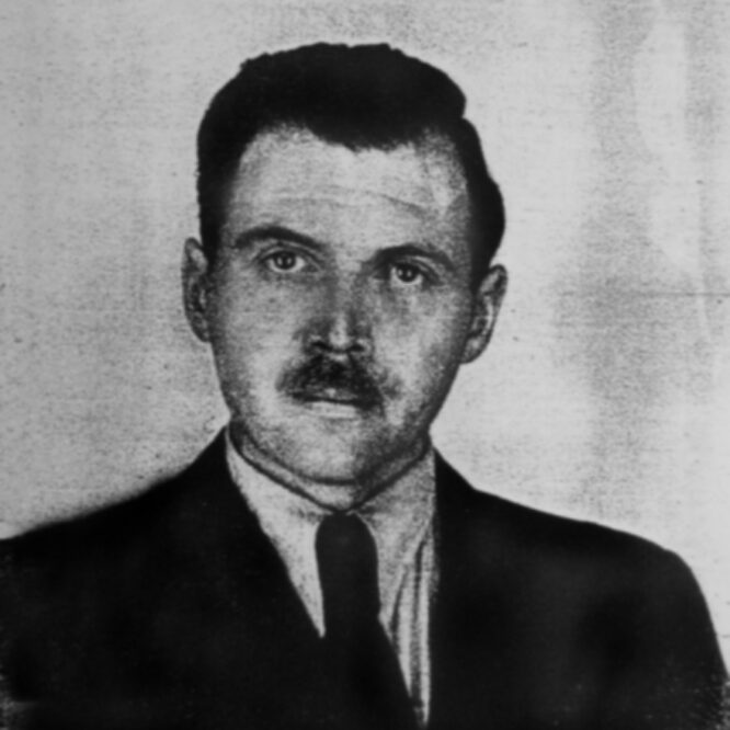 Josef Mengele, SS doctor known for Auschwitz experiments, photographed in Buenos Aires in 1956 for his Argentine ID.